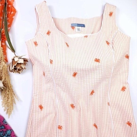 Bushwhacker Peach White Stripe Crab Seersucker Dress Sz 10 - Picture 2 of 14